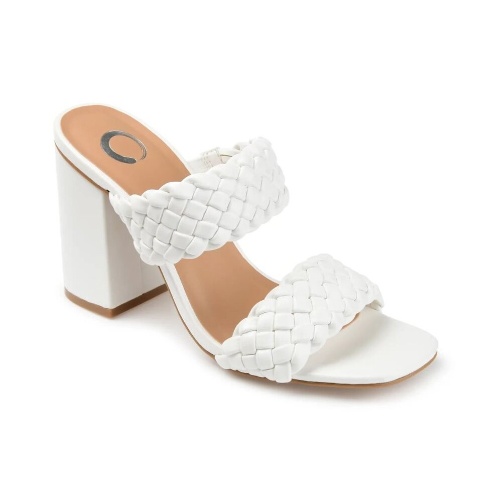 Journee Collection Womens Melissa Woven Sandals White 9W Block Heel MSRP $59